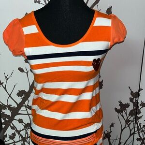 FILIPINO TIANGE (Commes De Garçons) White&Orange Striped Short Sleeve Dress $25
